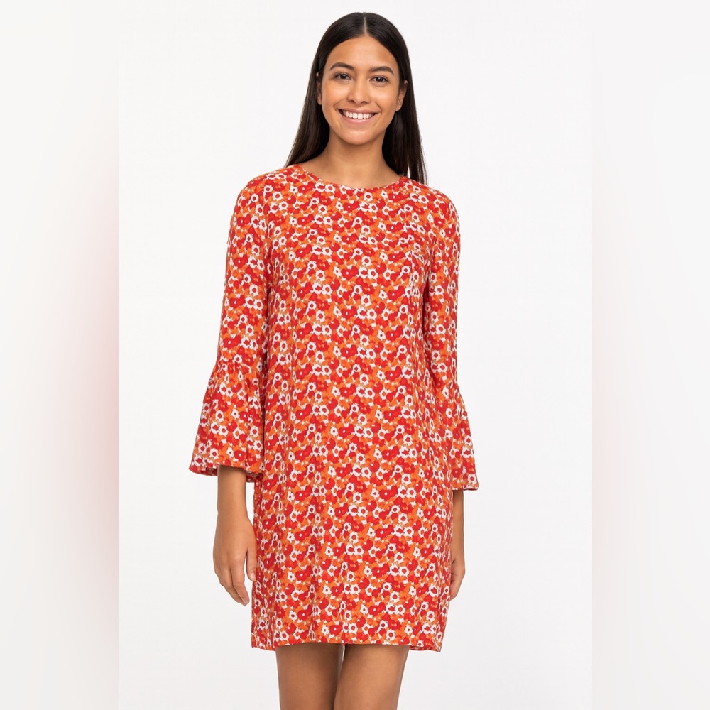 ✨Michael Kors Red Floral Bell Sleeve Shift Dress Women’s Large Boho Chic Retro🌸✨